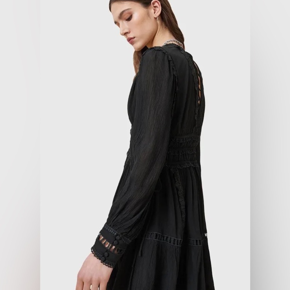 All Saints | Women's Xanthe Lace-Trimmed Long Sleeve Mini Dress – US Size 6 - Picture 8 of 10
